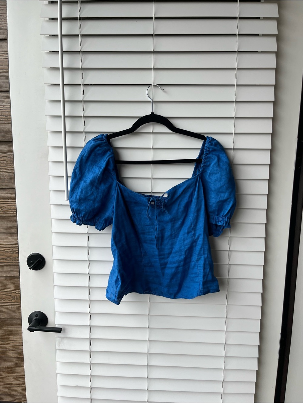 H&M Blue Puff Sleeve Peasant Top